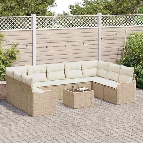 Maison Exclusive - 10-delars trädgårdsoff-set i beige polyrotting beige