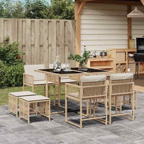 Maison Exclusive - Puutarhakalusteryhmä ja tyynyt 9 kpl beige Polyrottinki