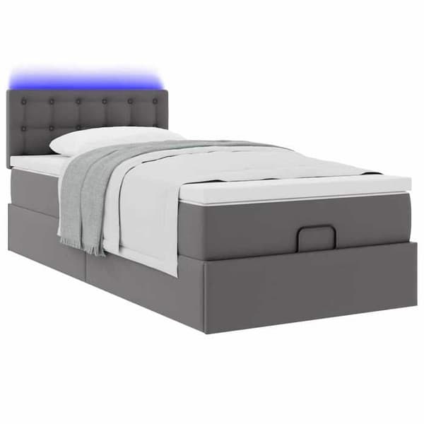 Lys ottoman - Maison Exclusive - 100 x 200 cm - Grå simililæder - Hydraulisk opbevaring & LED grå