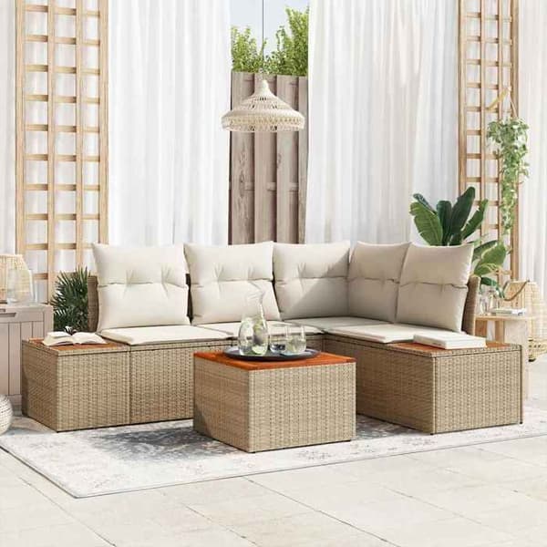 Maison Exclusive - 5-delars trädgårdsoff-set Beige Polyrotting