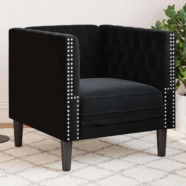 Maison Exclusive - Musta samettinen Chesterfield-tuoli Svart