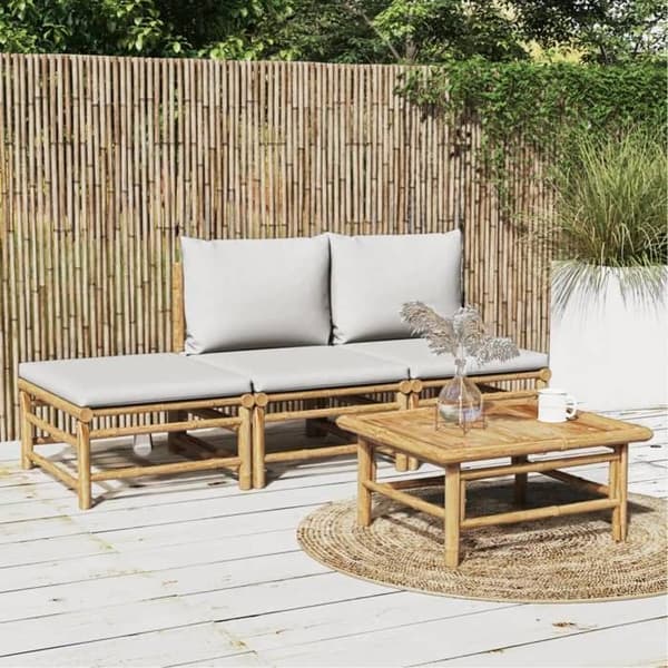 Maison Exclusive - Havegruppe 4 stk med lysegrå puder i bambus