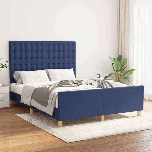Sengestel - EKSKLUSIV HUS - 140x190 cm - Blå - Polyesterstof - Justerbar hovedgærde Blå