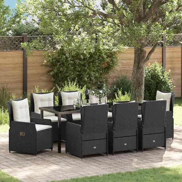 Maison Exclusive - 9 pc have spisebordssæt i sort polyrotin Svart