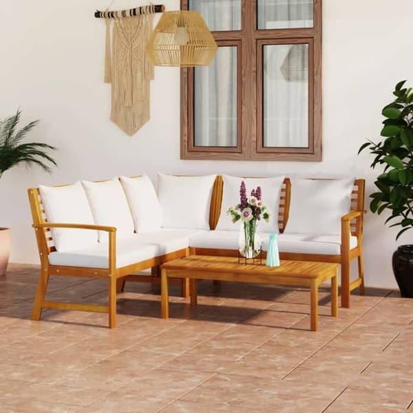 Maison Exclusive - Havegruppe 4 stk med cremefarvede puder i solid akacietræ