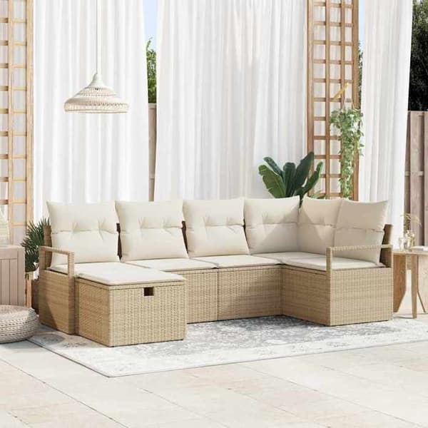 Havemøbel sæt - EKSKLUSIVT HUS - 6 dele - Beige & creme - Modulerbar - Poly rattan/stål Beige och kräm