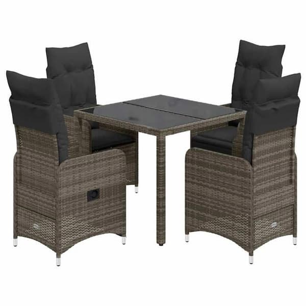 Maison Exclusive - Havebistro sæt 5 dele med grå puder i poly rattan Grå