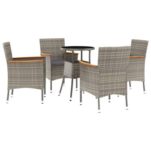 Maison Exclusive - Trädgårdsbistro-set 5 delar med gråa kuddar i polyrotting Grå