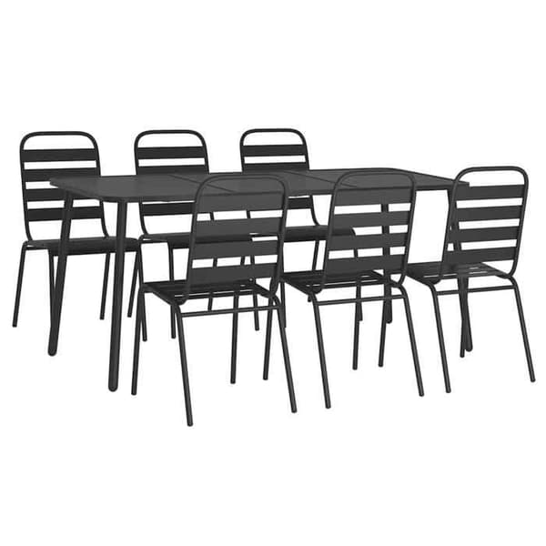 Havemøbler - EKSKLUSIVT HUS - Design med lameller - Antracitstål - 7 dele - Stabelbare stole antracit
