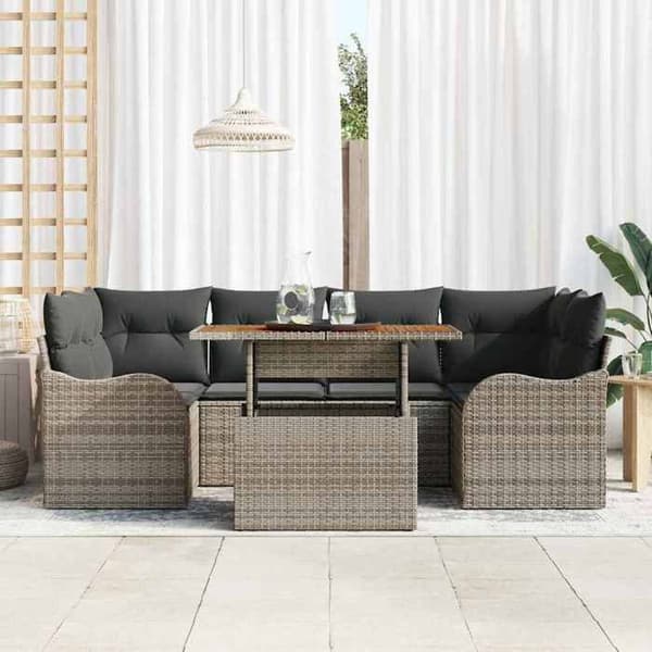 Maison Exclusive - 7 osan puutarhakalustesarja Harmaa Polyrottinki