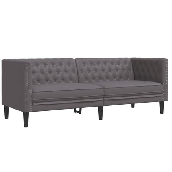 2-delars soffa - EXKLUSIVT HUS - Chesterfield - Grå konstläder - Knappklädda - Fläckbeständig Grå