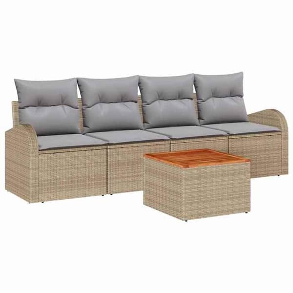 Maison Exclusive - 5 osan beige polyrottinkinen puutarhakalustesetti