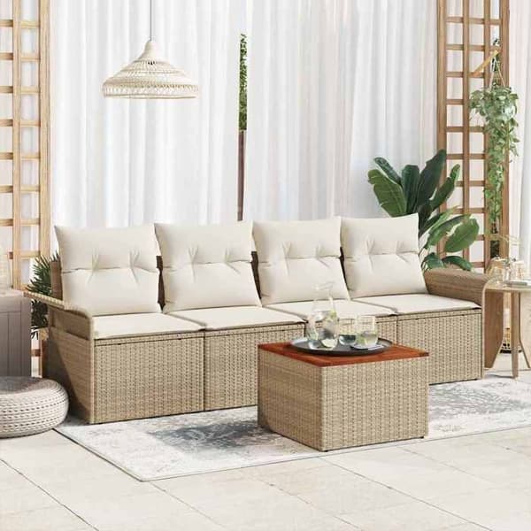 Maison Exclusive - 5 osan beige polyrottinkinen puutarhakalustesetti