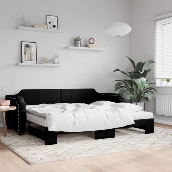 Maison Exclusive - Senge med udtræk og sort madras 90x190 cm stof