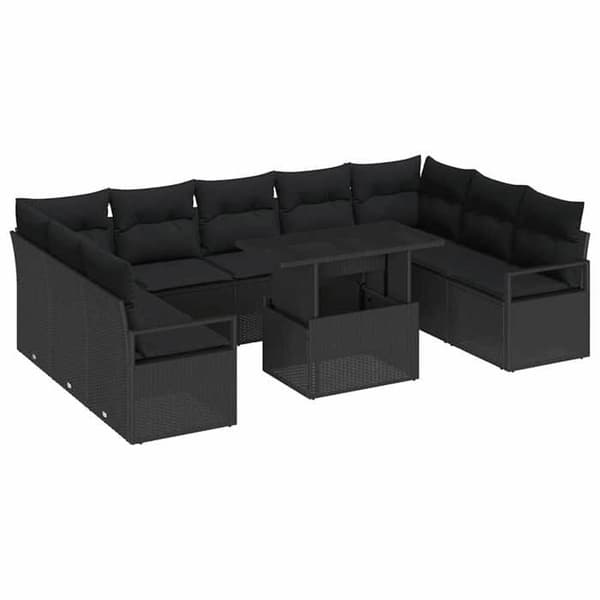 Havemøbler - EKSKLUSIVT HUS - Sæt med 10 dele - Modulerbart - Sort poly rattan - Justerbart glasbord Svart