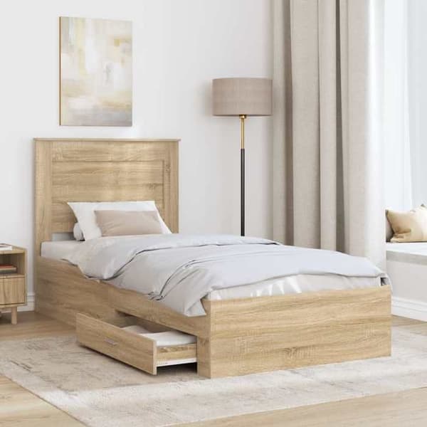 Sengestel - EKSKLUSIV HUS - Sonoma - 1 plads - 75 x 190 cm - Skuffer og sengegavl Sonoma ek och silver