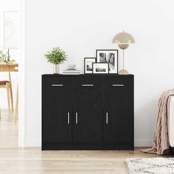 Maison Exclusive - Buffet i sort egetræ 91 x 28 x 75 cm ingeniørtræ