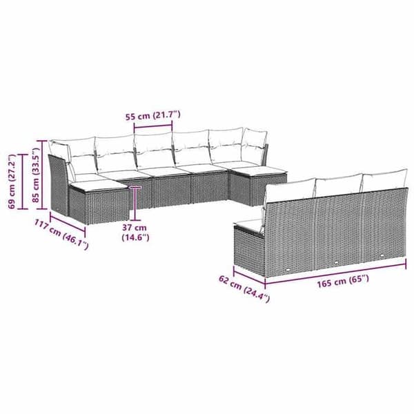 Maison Exclusive - Trädgårdsmöbler med kuddar 10 delar ljusgrå flätad resin