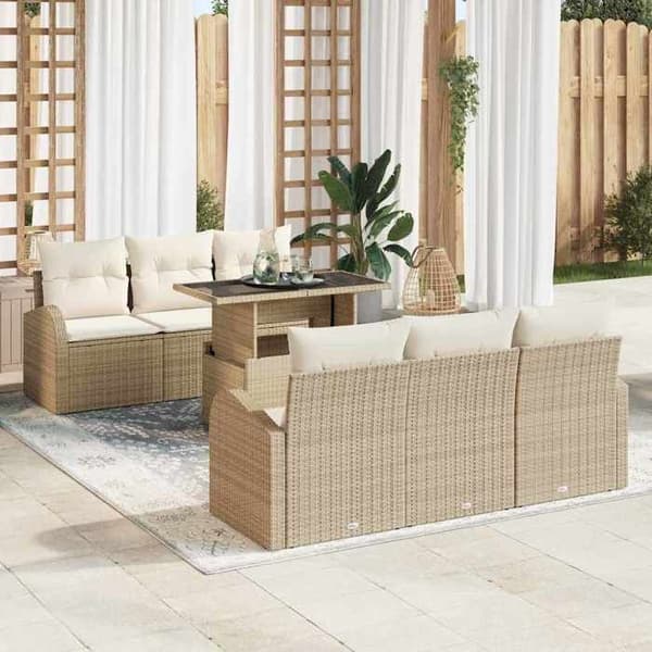 Maison Exclusive - 7 osan beige polyrottinkinen puutarhakalustesetti