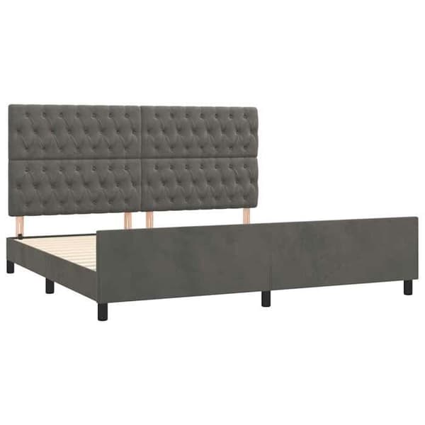 Sengestel - EKSKLUSIV HUS - 200x200 cm - Mørkegrå velour - Justerbar hovedgærde - Lamelseng mörkgrå