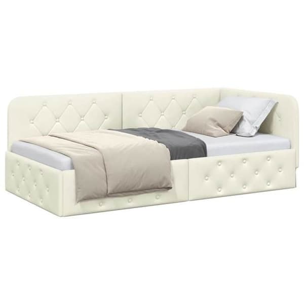 Sängram - EXKLUSIV HEM - Hörnram - Krämvelour - 90 x 190 cm - Vändbar armstöd Grädde