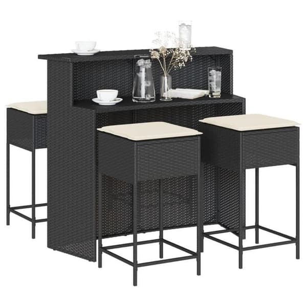 Maison Exclusive - Havebar sæt 5 dele med sorte polyrattan puder Svart