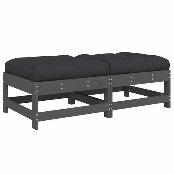 Trädgårdsfotstöd - EXKLUSIVT HEM - Set om 2 - Massivt trä - Grå kuddar - Modulärt ribbdesign Grå