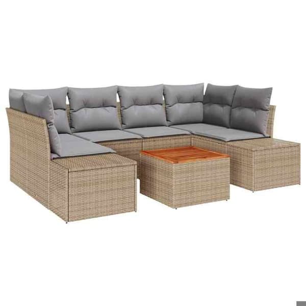 Maison Exclusive - 7 osan beige polyrottinkinen puutarhakalustesetti beige