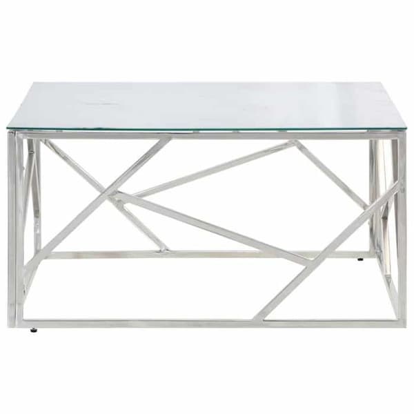 Bord - EKSKLUSIV HUS - 80 cm - Rustfrit stål - Hærdet glas marmor hvid - Sølv Silver