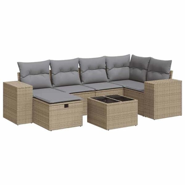 Maison Exclusive - Trädgårdsmöbler med kuddar 7 delar beige flätad resin
