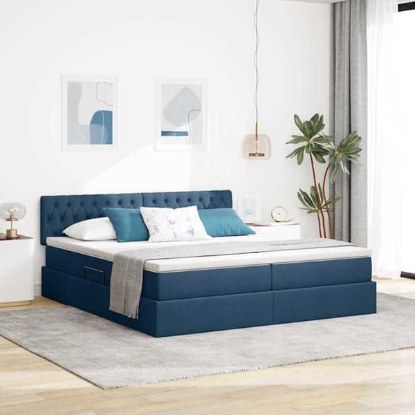 Sengestel med madras - EKSKLUSIV HUS - Moderne - 180 x 200 cm - Blå - Hydraulisk opbevaring Blå