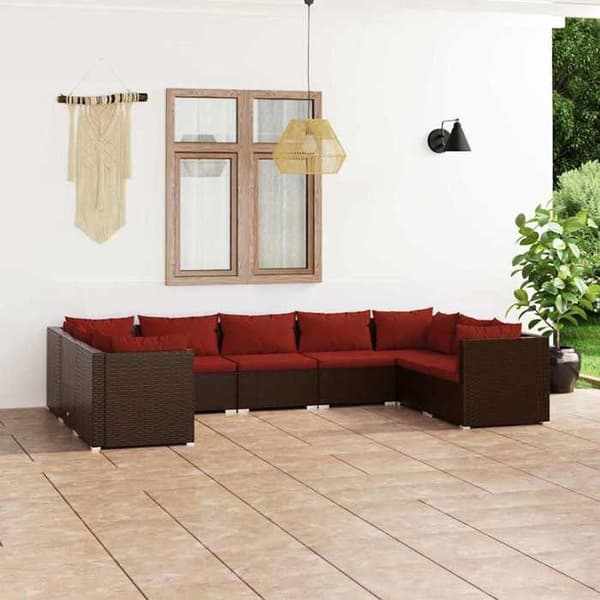 Maison Exclusive - Trädgårdsmöbler 9 delar med kuddar Flätad resin Brun brun