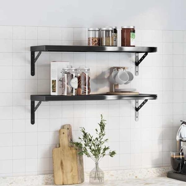 Væghylder - EKSKLUSIV HUS - Sæt af 2 75 x 23,5 cm - Rustfrit stål - Sort - Pladsbesparende Svart