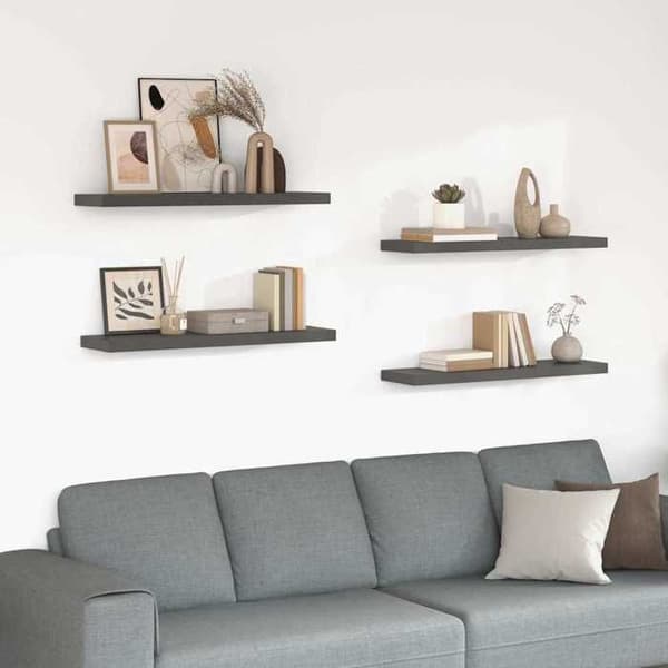 Maison Exclusive - Kelluva seinähylly 4 kpl Harjattu harmaa 90x23,5x3,8 cm MDF Glänsande grå
