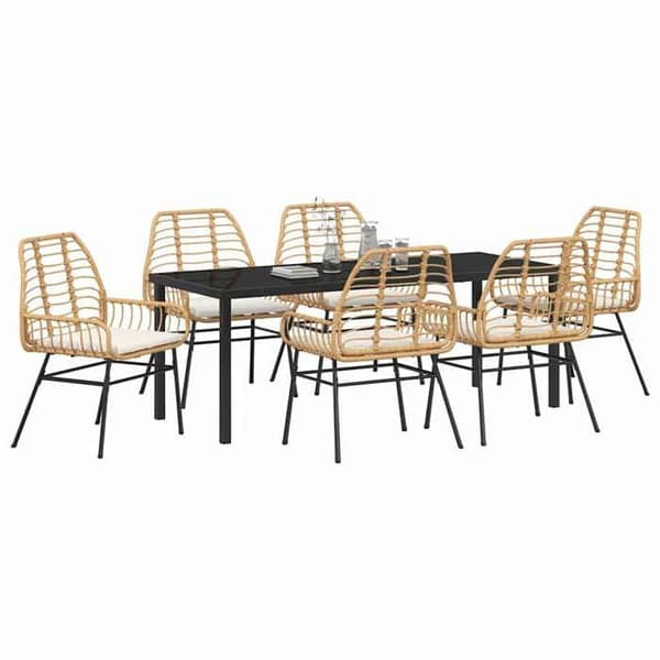 Havemøbler - EKSKLUSIVT HUS - 7 dele sæt - Brun polyrotin - Glasplader - UV-bestandig brun