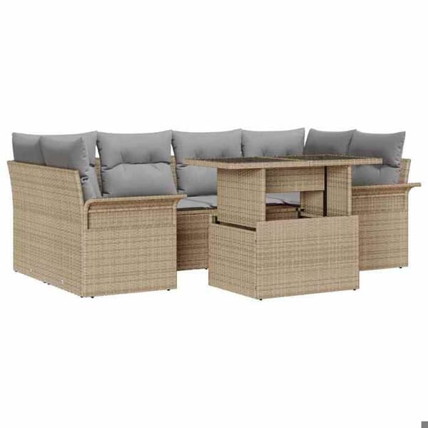 Maison Exclusive - 7 osan beige polyrottinkinen puutarhakalustesetti