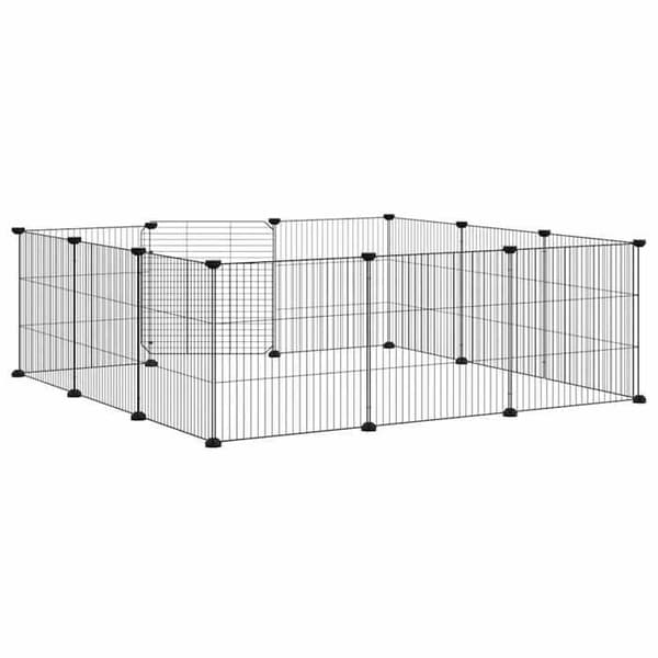 Maison Exclusive - Kæledyrbur med 12 paneler og dør, sort, 105 x 105 x 35 cm, stål