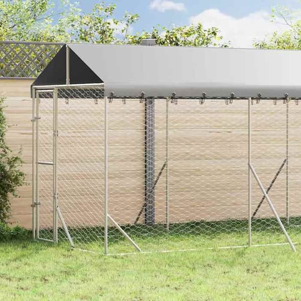 Maison Exclusive - Ulkoilma koirankoppi hopeakatolla 2x6x2,5 m