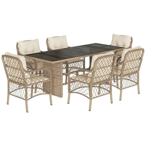 Maison Exclusive - 7 osan beige polyrotinista valmistettu puutarhakalustesarja ja tyynyt