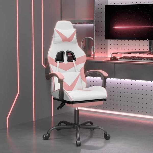 Maison Exclusive - Spelstol med fotstöd Vit och rosa Konstläder