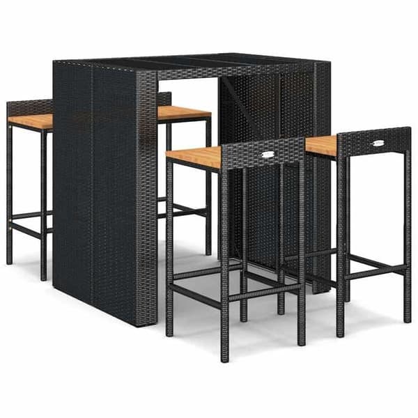 Bar sæt - EKSKLUSIV HUS - Havebar 5 dele - Sort - Holdbart poly rattan - Belastning 110 kg Svart