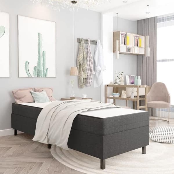 Sengebund med lameller - EKSKLUSIV HUS - 100x200 cm - Grå - Polyesterstof - Lameller inkluderet Grå
