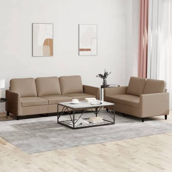 Maison Exclusive - Set med 2 soffor med kuddar Cappuccino Konstläder