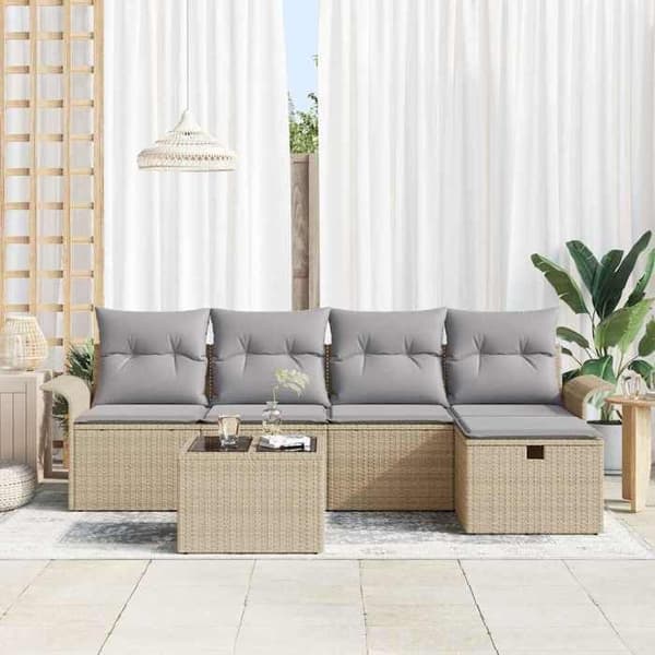 Maison Exclusive - 6 osan puutarhakalustesetti, vaaleanbeige ja vaaleanharmaa polyrottinki