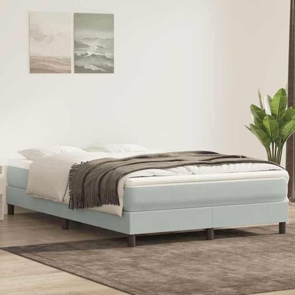 Sengestel - EKSKLUSIV HUS - 160x220 cm - Lys grå velour - Lamelseng - Robuste ben Ljusgrått