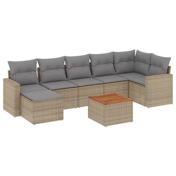 Maison Exclusive - Trädgårdsmöbler med kuddar 8 delar beige flätad resin