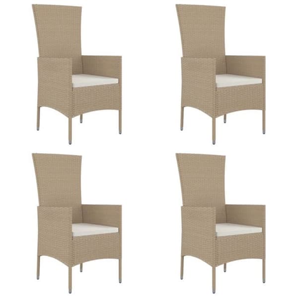 Trädgårdsstolar - EXKLUSIVT HEM - Set om 4 - Flätad resin - Stålram - Polstrade kuddar beige