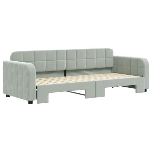 Sofa - EKSKLUSIV HUS - Sofa med udtræk - Lys grå velour - 80 x 200 cm - Lamelseng Ljusgrått