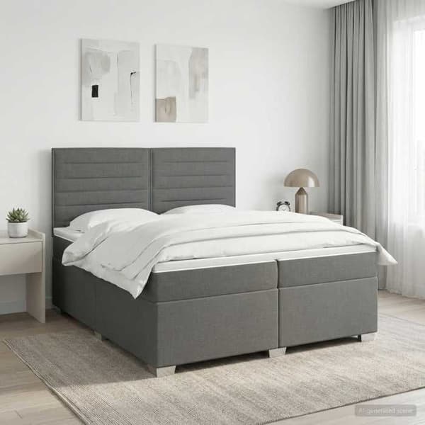 Maison Exclusive - Boxspring seng med madras Mørkegrå 200 x 200 cm Stof Mörkgrå