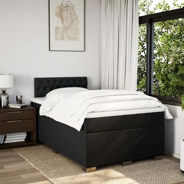 Maison Exclusive - Seng med lameller og madras Sort 120x200 cm Stof
